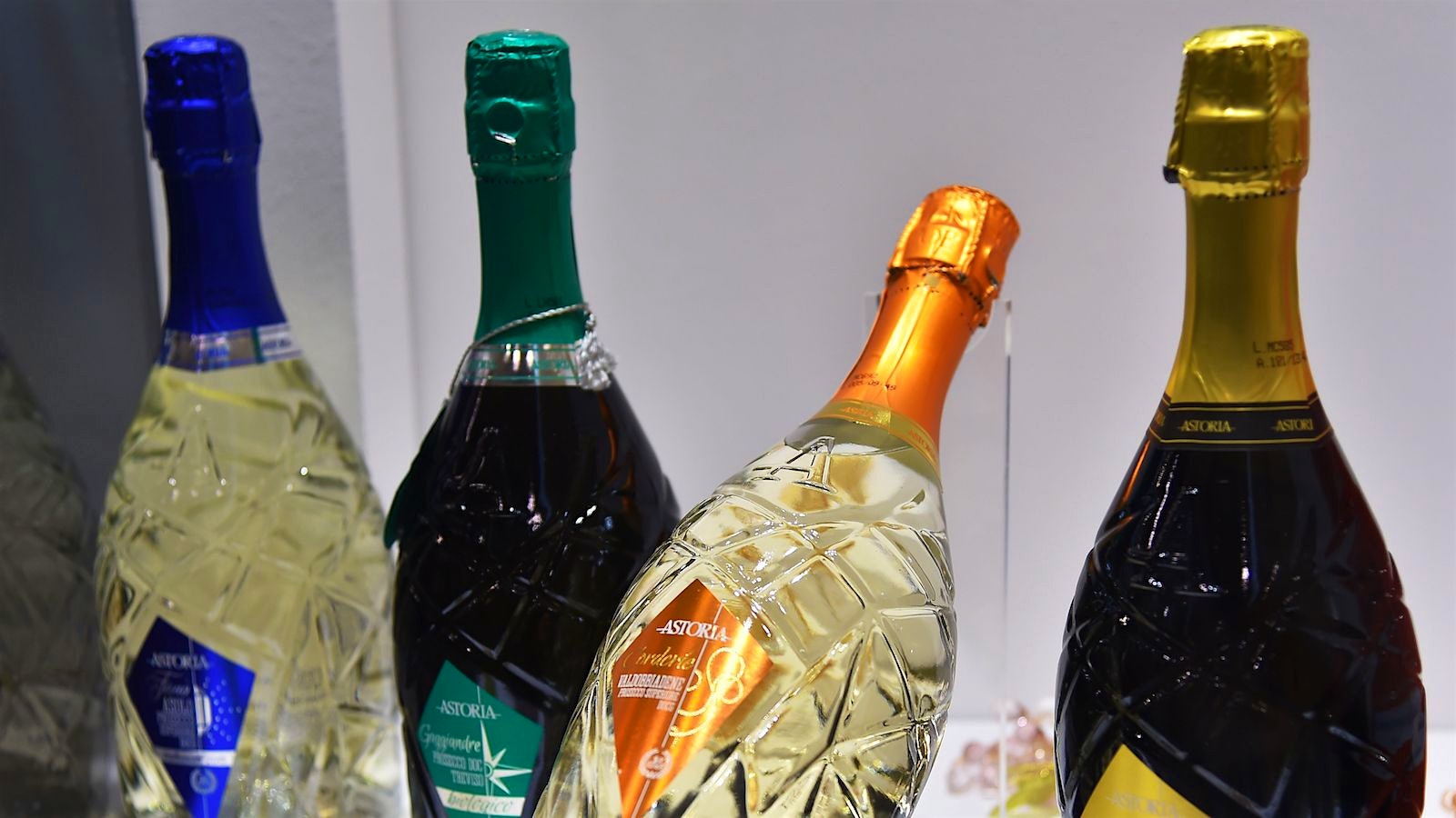 Bottles of Astoria Prosecco on display at Vinitaly